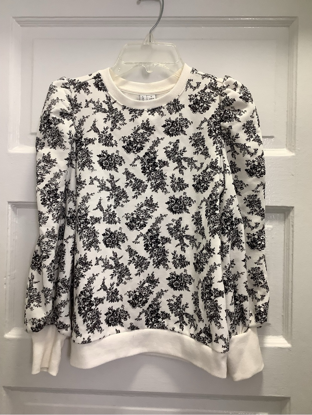 NWT Janie and Jack Black & White Toile Puff Sleeve Sweatshirt (Sz 12)